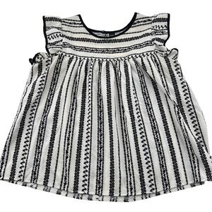 Emery Rose Womens Black & White Striped Short Sleeve Blouse Top Size L